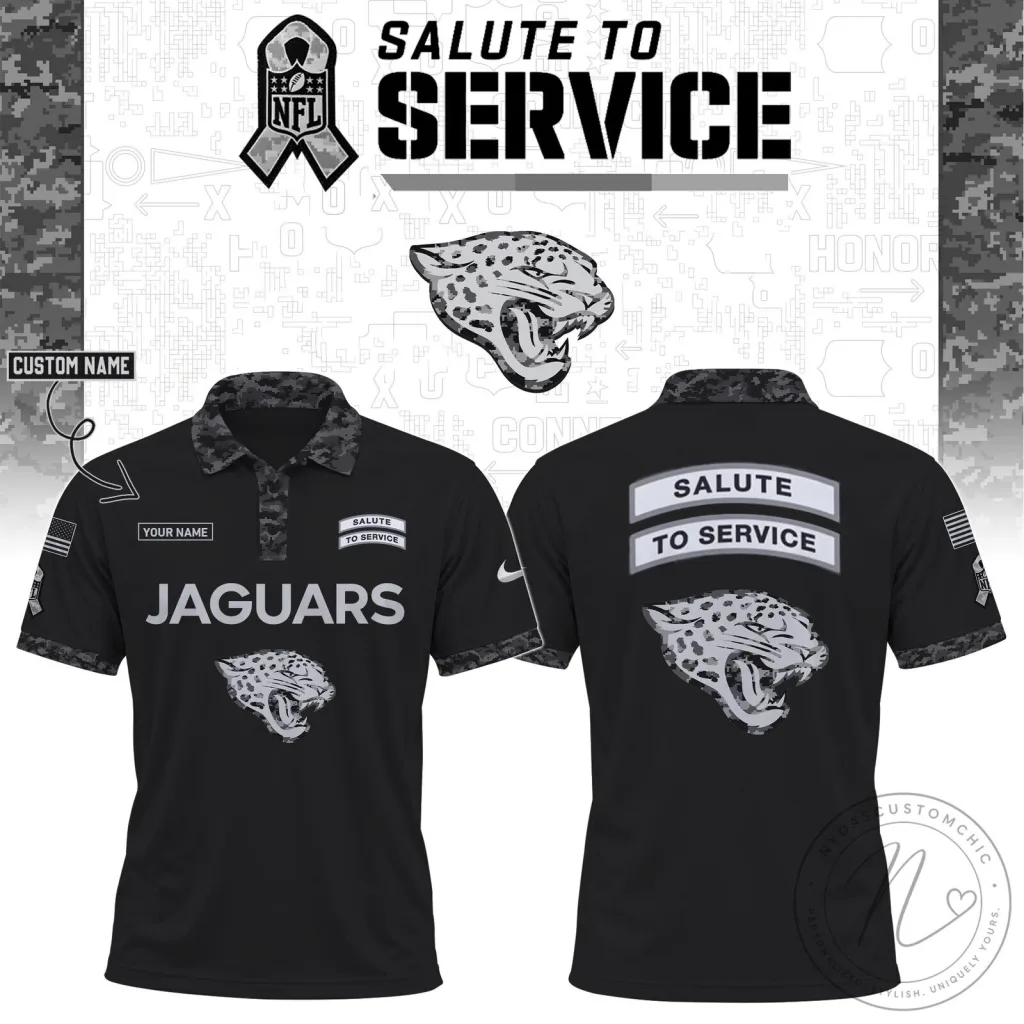 Jacksonville Jaguars Black Salute To Service NFL Football Polo Shirt Jacksonville Jaguars Black Salute To Service NFL Football Polo Shirt