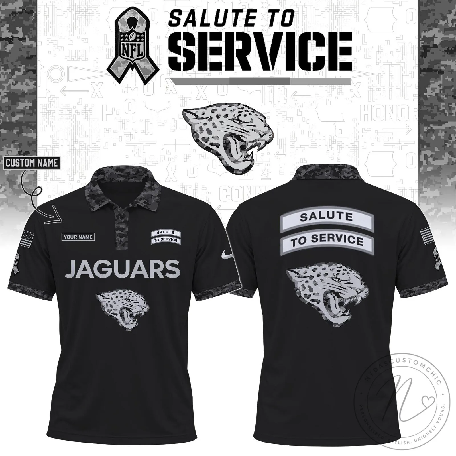 Jacksonville Jaguars Black Salute To Service NFL Football Polo Shirt