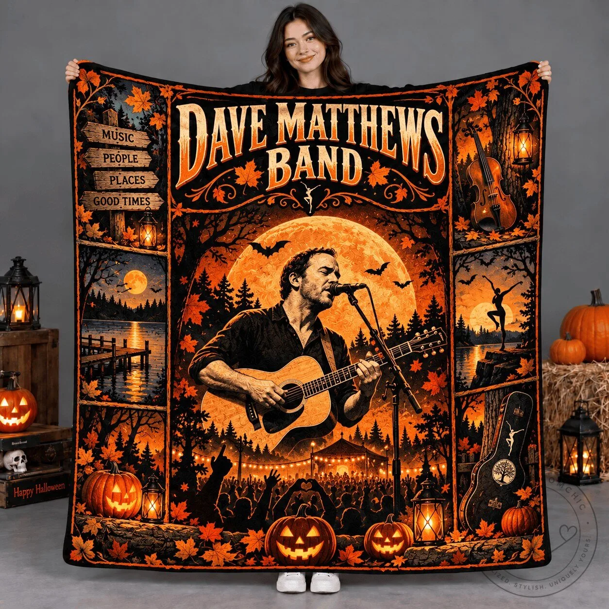 Dave Matthews Band Halloween Concert Orange Moon Fleece Blanket