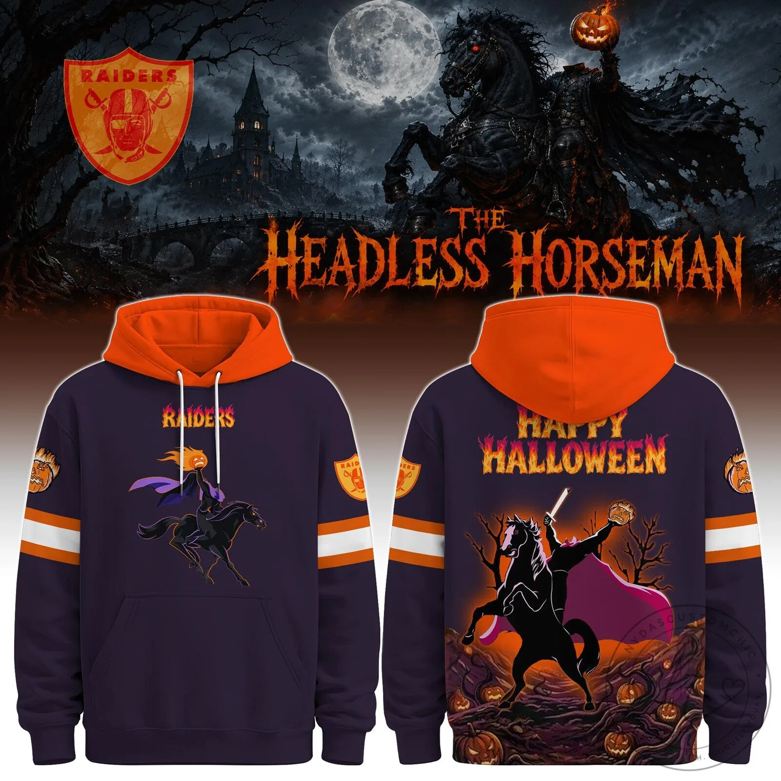 Headless Horseman Halloween Costume Hoodie with Raiders Logo