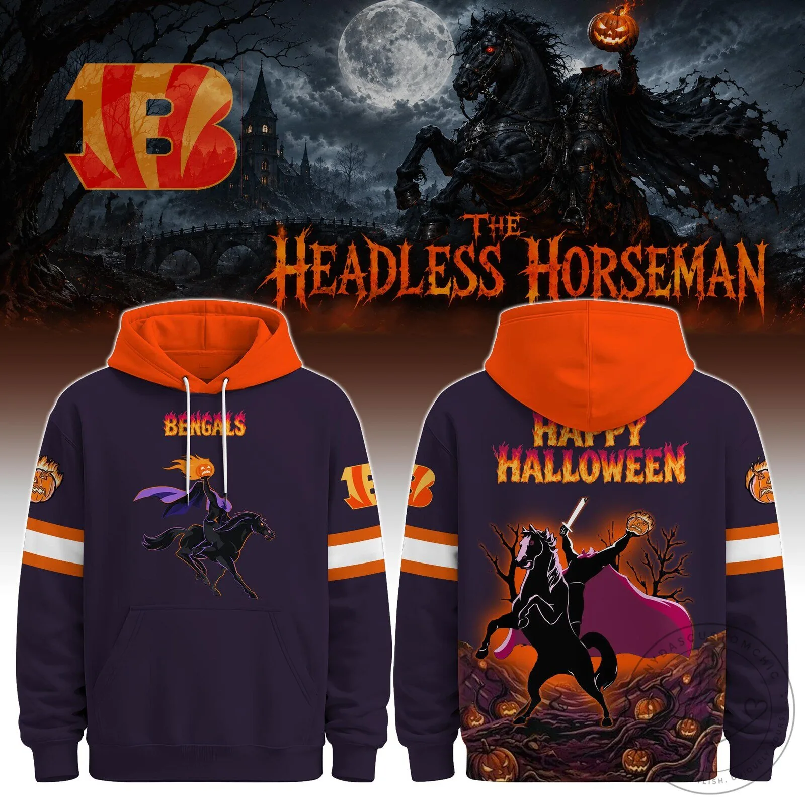Cincinnati Bengals Headless Horseman Halloween Pullover Hoodie