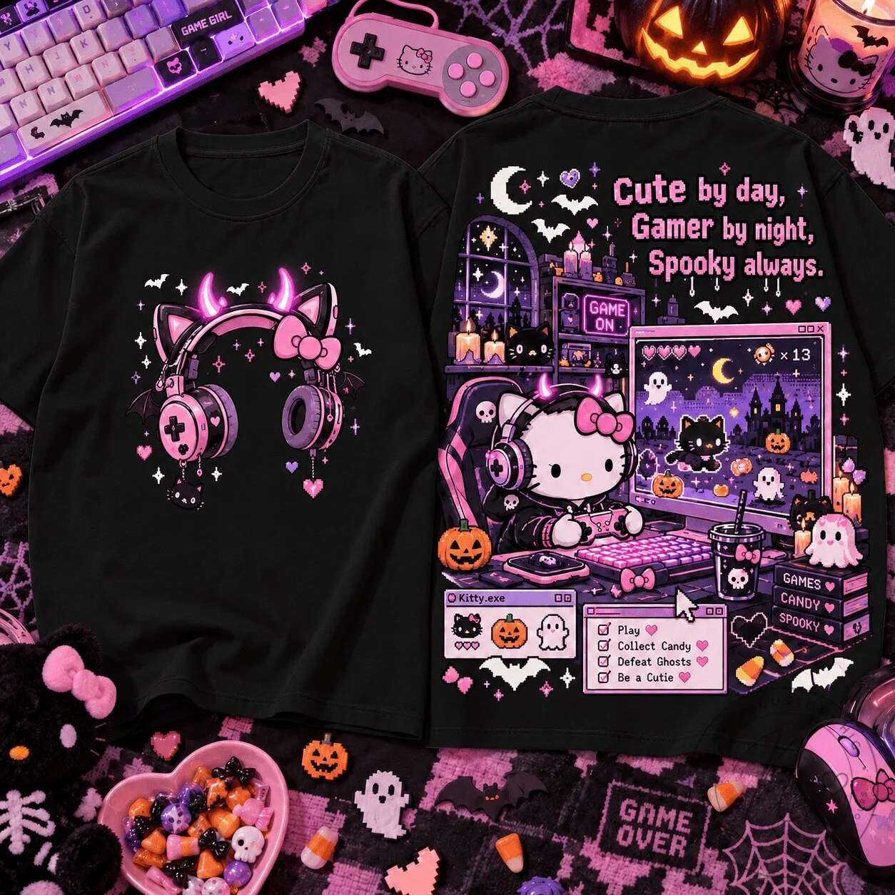Hello Kitty Halloween Gamer Girl Pastel Goth Spooky Always T-Shirt