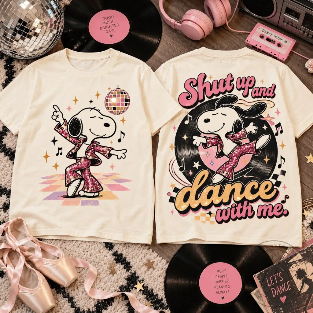 Snoopy Disco Dancer Shut Up And Dance With Me Graphic T-Shirt Snoopy Disco Dancer Shut Up And Dance With Me Graphic T-Shirt