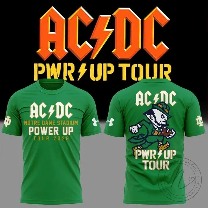 2026 Power Up Tour T-Shirt in Green for Notre Dame Football Featuring AC/DC 2 2026 Power Up Tour T-Shirt in Green for Notre Dame Football Featuring AC/DC
