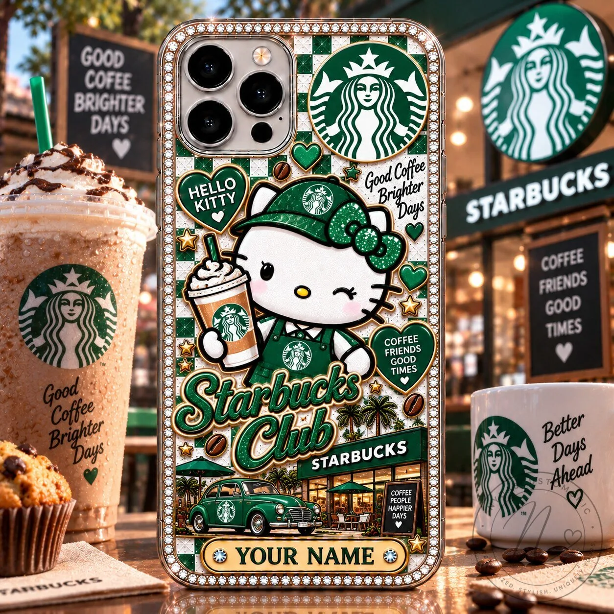 Hello Kitty Starbucks Club Custom Name Phone Case for iPhone and Samsung