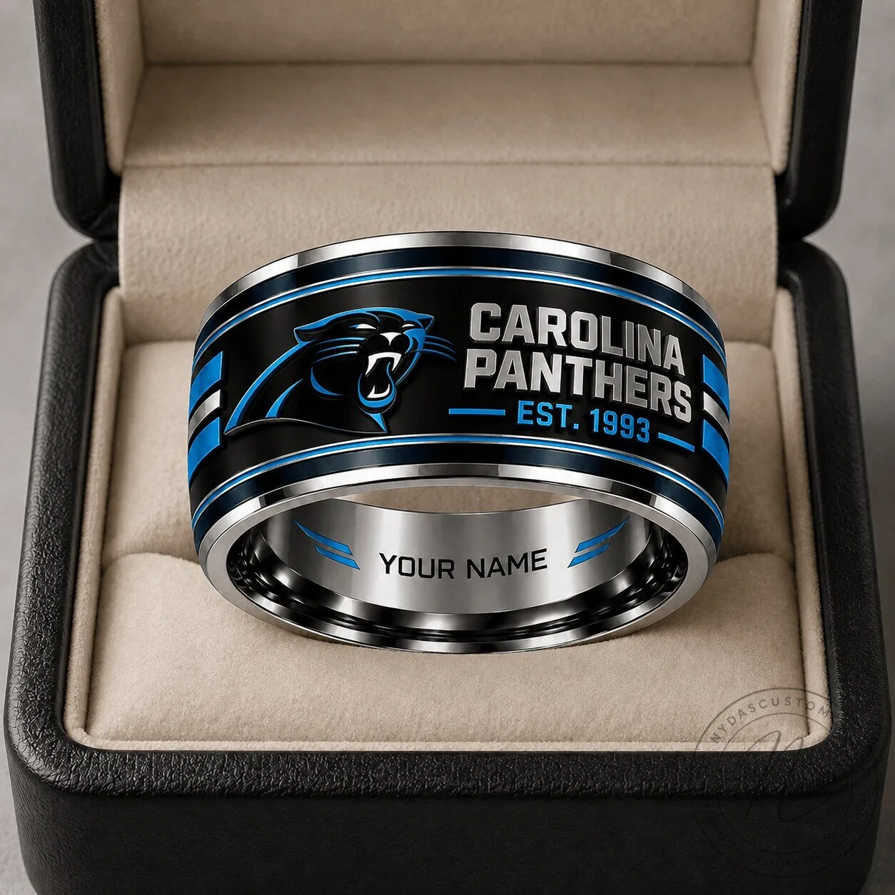 Carolina Panthers Personalized Black Tungsten Steel Ring