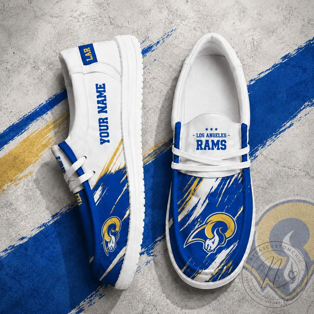Los Angeles Rams Personalized Blue and Gold Fan Shoes 1 Los Angeles Rams Personalized Blue and Gold Fan Shoes