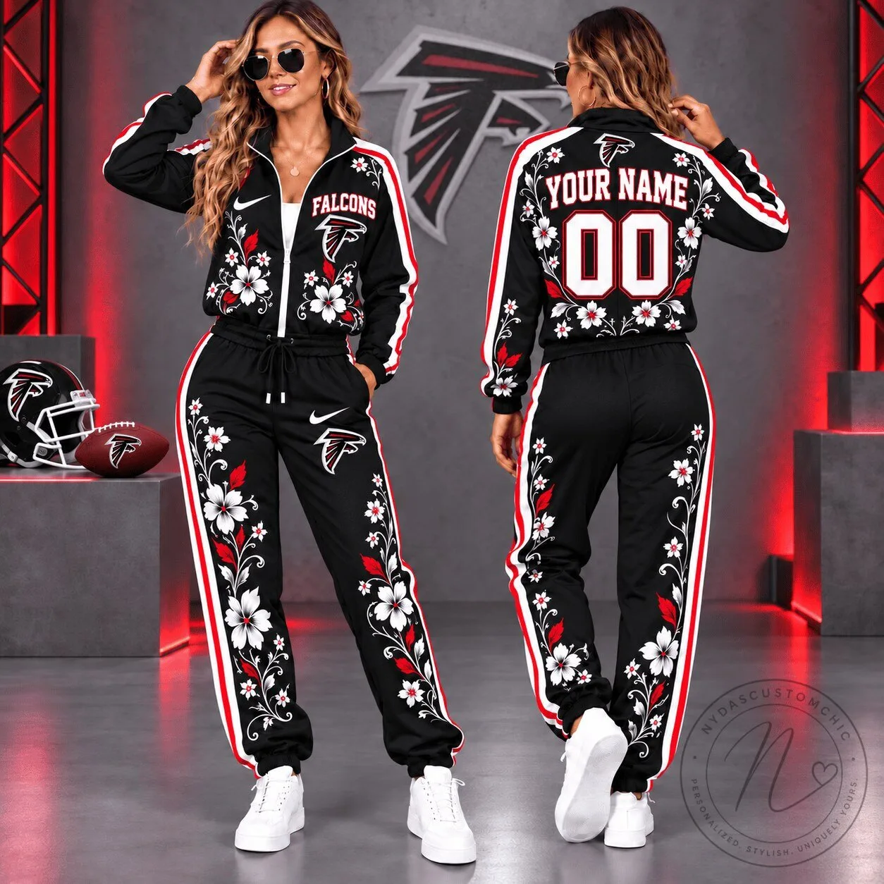 Atlanta Falcons Custom Name And Number Floral Tracksuit