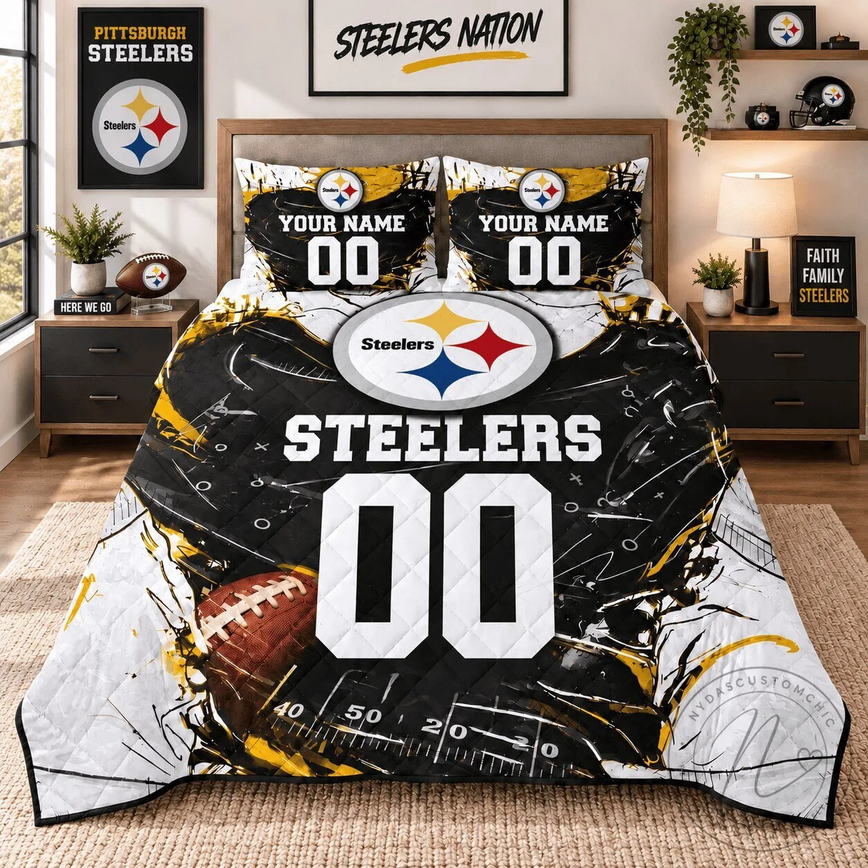 Pittsburgh Steelers Personalized Football Team Bedding Set