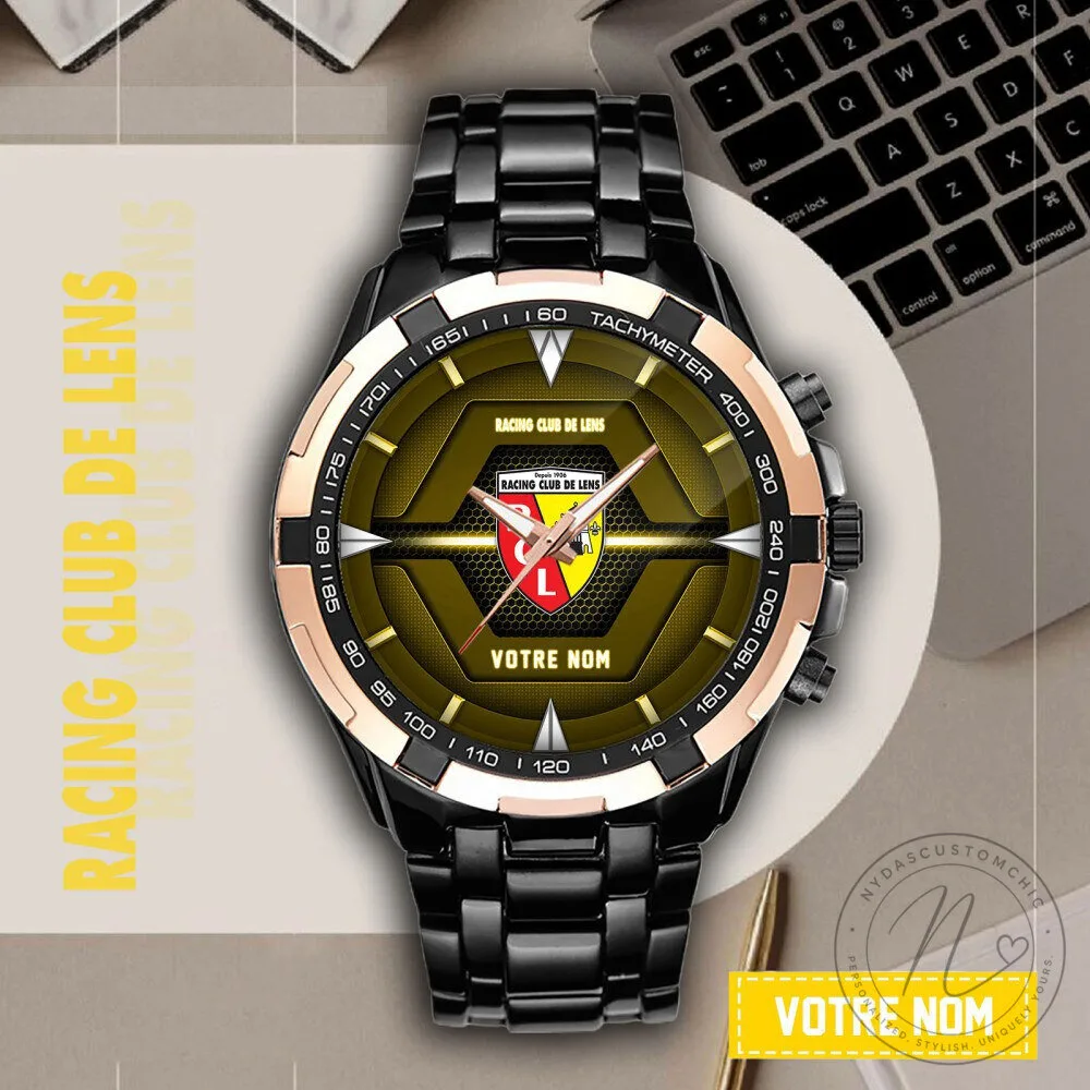 Racing Club de Lens Football Team Sports Fan Gold and Black Wristwatch
