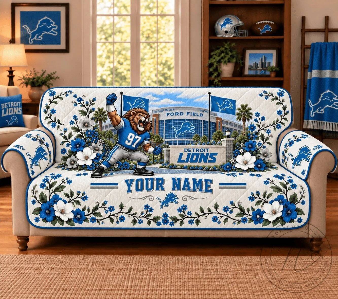 Detroit Lions Personalized Sofa Cover with Ford Field Design