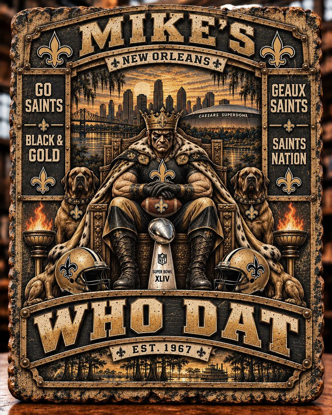 New Orleans Saints Football Team Who Dat King Super Bowl XLIV Wooden Wall Art