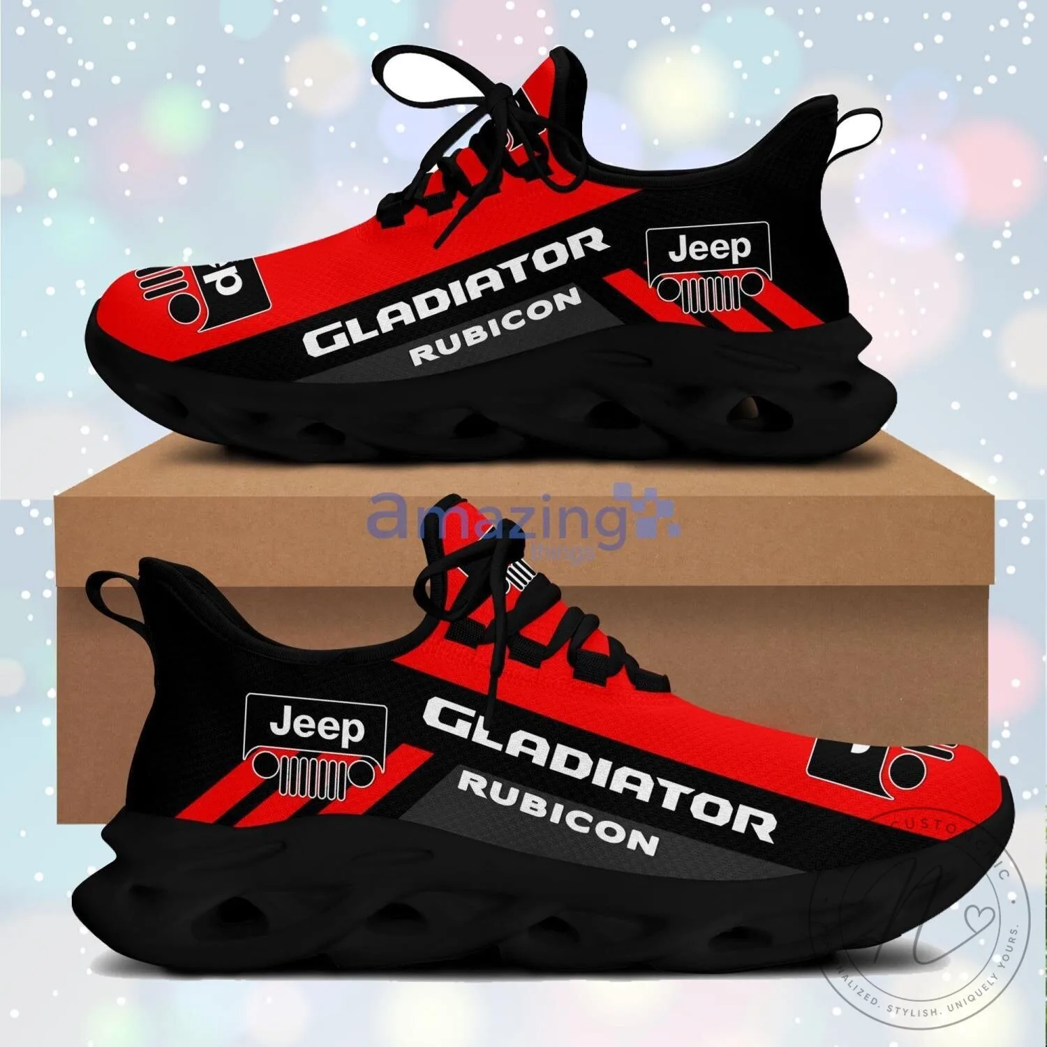 Jeep Gladiator Rubicon Logo Black and Red Chunky Sneakers