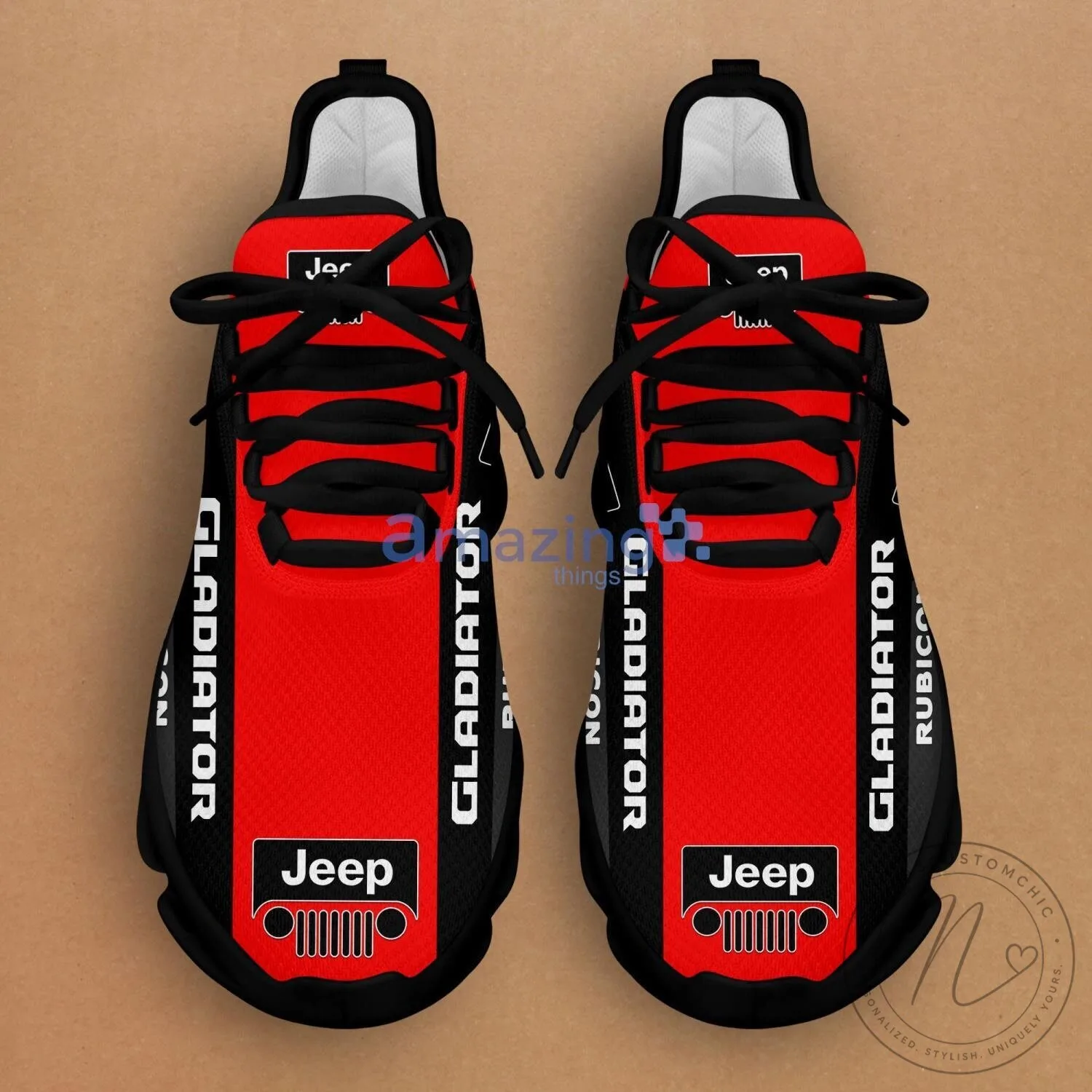 Jeep Gladiator Rubicon Logo Black and Red Chunky Sneakers 7 Jeep Gladiator Rubicon Logo Black and Red Chunky Sneakers