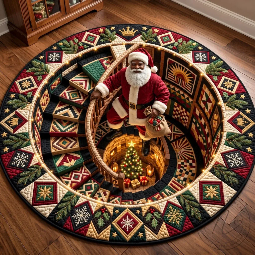 Melanin Santa Claus Magic Quilted Round Christmas Holiday Mat 43 Melanin Santa Claus Magic Quilted Round Christmas Holiday Mat