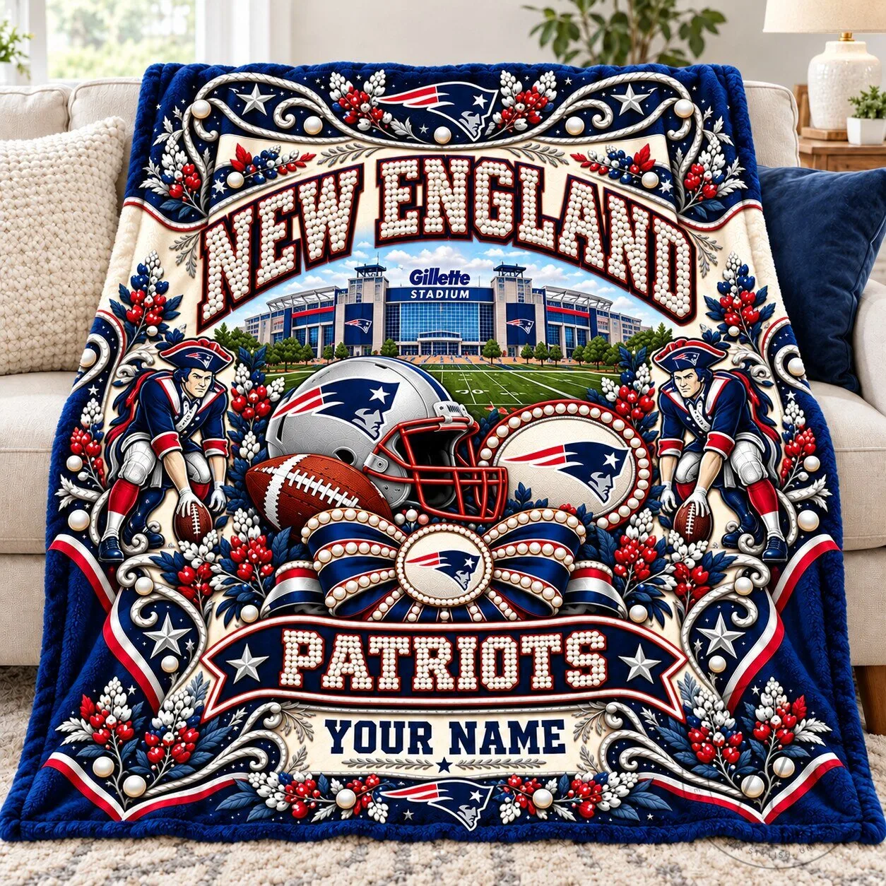 New England Patriots Football Team Gillette Stadium Personalized Blanket 1 New England Patriots Football Team Gillette Stadium Personalized Blanket