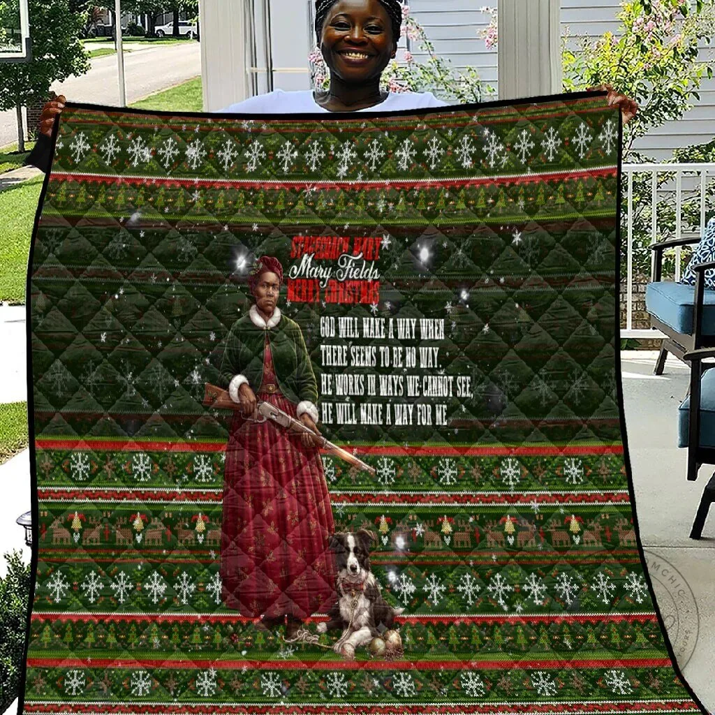 Stagecoach Mary Fields Christmas Quilt Blanket Old West Pioneer Vintage Holiday Art