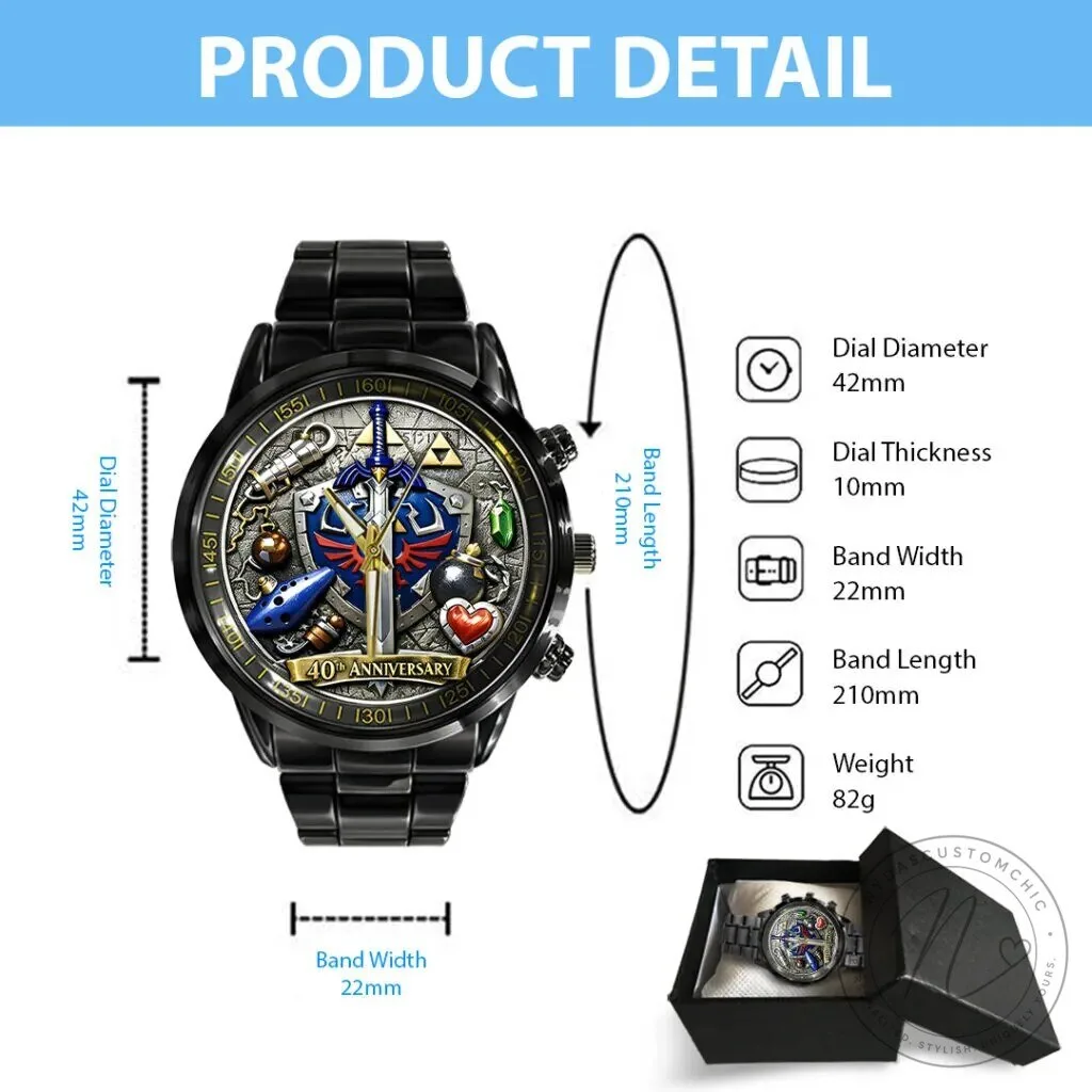The Legend of Zelda 40th Anniversary Black Stainless Steel Watch 13 The Legend of Zelda 40th Anniversary Black Stainless Steel Watch