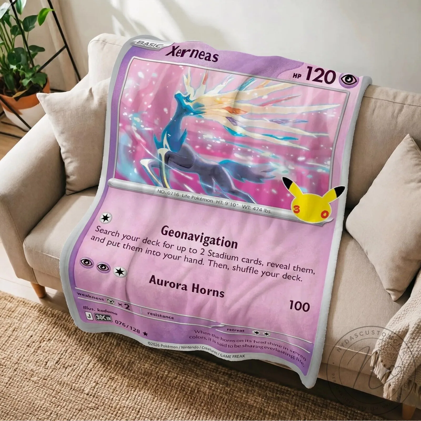 Pokemon Xerneas 30th Anniversary Trading Card Game Fleece Blanket