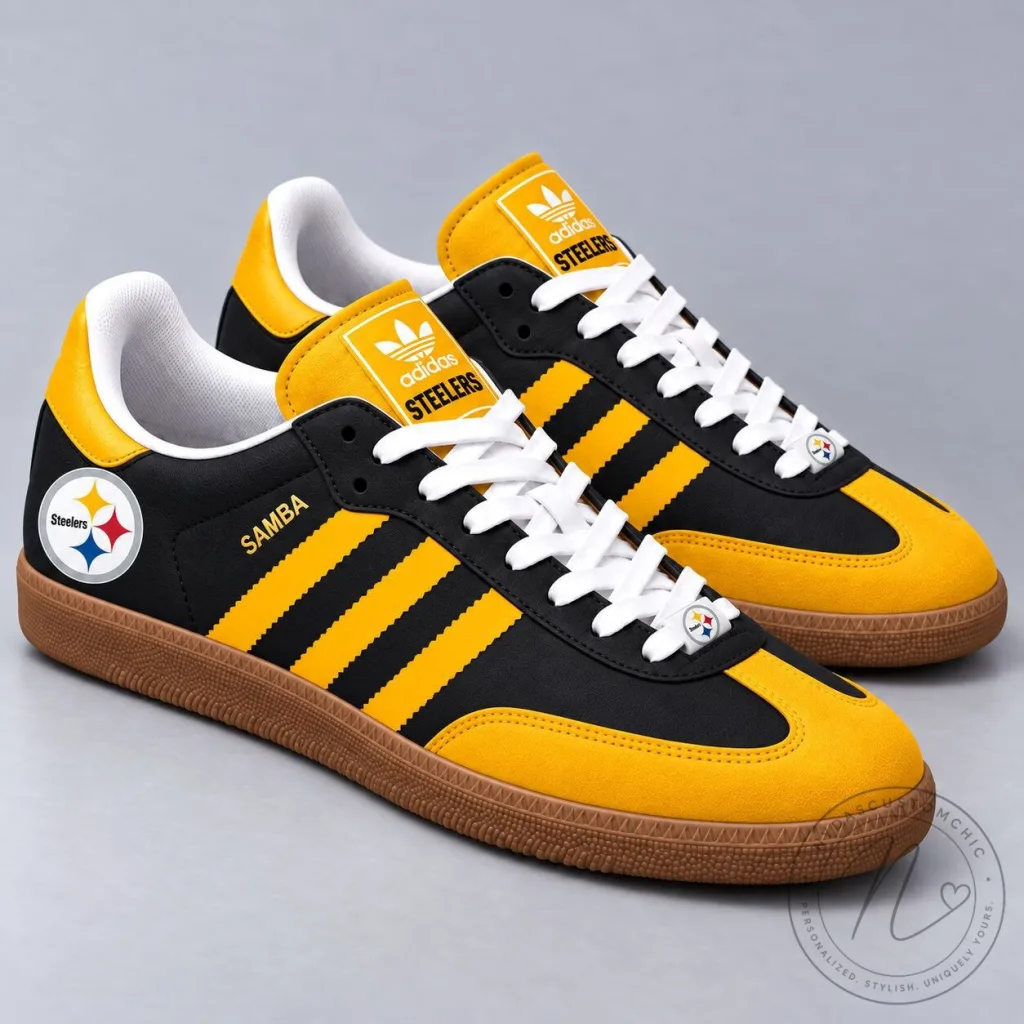Pittsburgh Steelers NFL Team Logo Black and Yellow Low Top Sneakers Pittsburgh Steelers NFL Team Logo Black and Yellow Low Top Sneakers