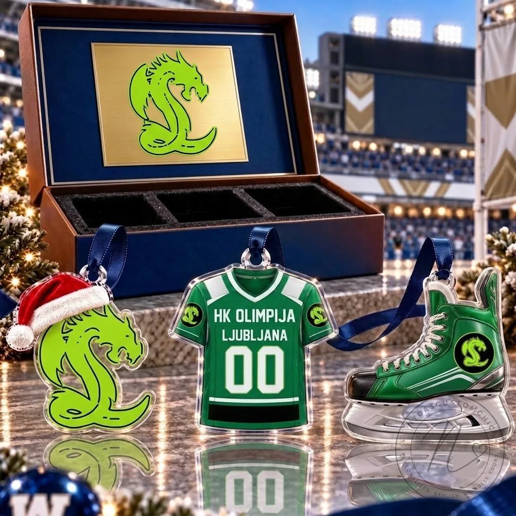 HK Olimpija Ljubljana Dragon Hockey Jersey Ice Skate Acrylic Ornament Set