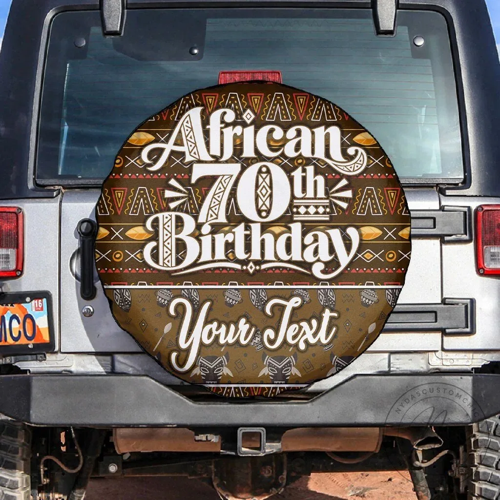 Personalized African 70th Birthday Spare Tire Cover Tribal Pattern Mudcloth Art