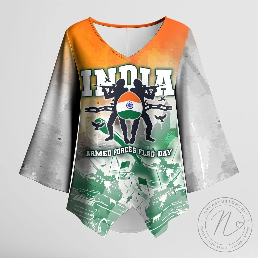 India Armed Forces Flag Day Kimono Sleeve Blouse Military Indian Flag Silhouette 1 India Armed Forces Flag Day Kimono Sleeve Blouse Military Indian Flag Silhouette