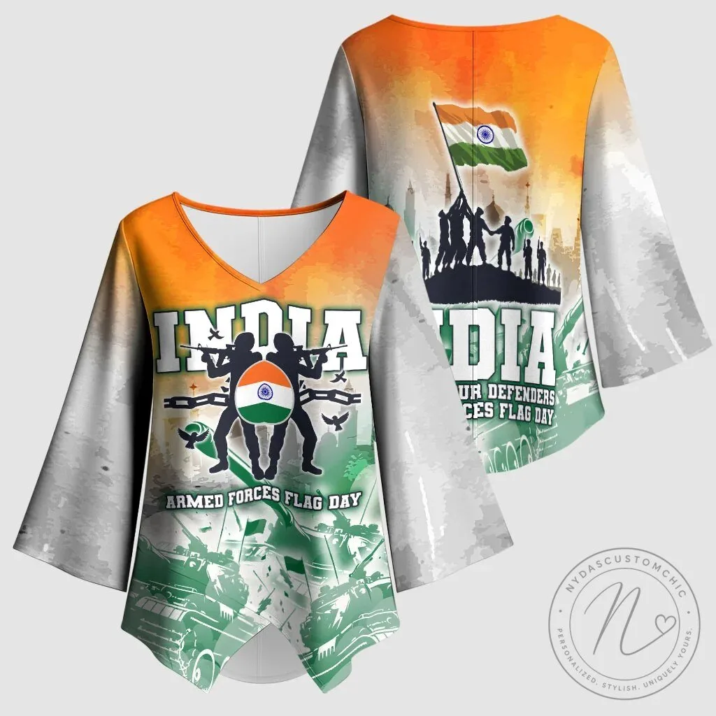 India Armed Forces Flag Day Kimono Sleeve Blouse Military Indian Flag Silhouette 11 India Armed Forces Flag Day Kimono Sleeve Blouse Military Indian Flag Silhouette