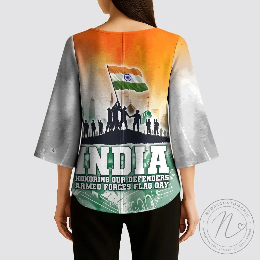 India Armed Forces Flag Day Kimono Sleeve Blouse Military Indian Flag Silhouette 13 India Armed Forces Flag Day Kimono Sleeve Blouse Military Indian Flag Silhouette