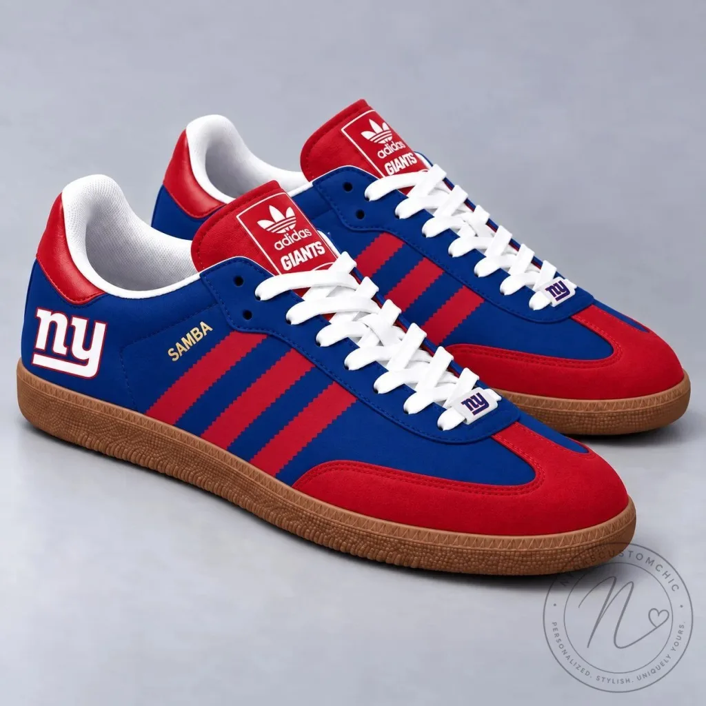 New York Giants NFL Classic Samba-Inspired Red and Blue Low-Top Sneakers New York Giants NFL Classic Samba-Inspired Red and Blue Low-Top Sneakers
