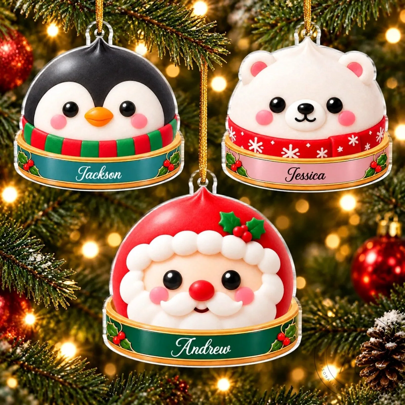 Personalized Christmas Character Penguin Polar Bear Santa Claus Acrylic Ornament 2 Personalized Christmas Character Penguin Polar Bear Santa Claus Acrylic Ornament