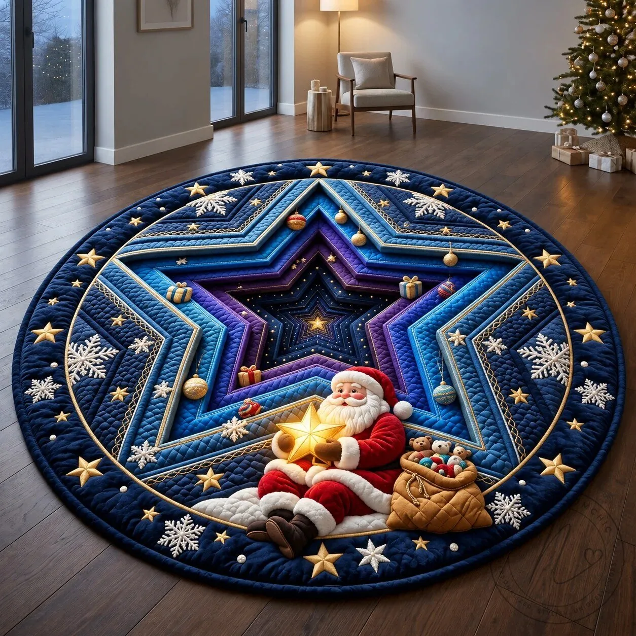 Christmas Santa Claus Star Tunnel Round Quilted Area Rug 6 Christmas Santa Claus Star Tunnel Round Quilted Area Rug