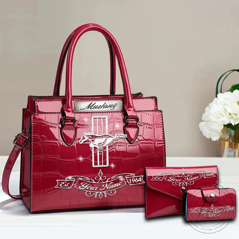Ford Mustang Custom Name Deluxe Leather Handbag Set For Women 16 Ford Mustang Custom Name Deluxe Leather Handbag Set For Women