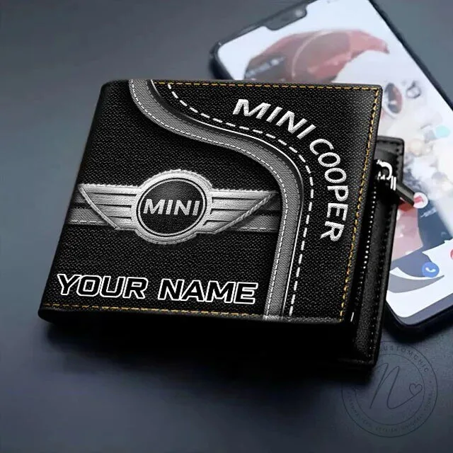 Mini Cooper Car Logo Custom Name Black Leather Wallet