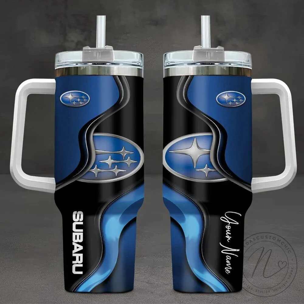 Subaru Car Logo Blue Black Custom Name Insulated Stainless Steel Tumbler