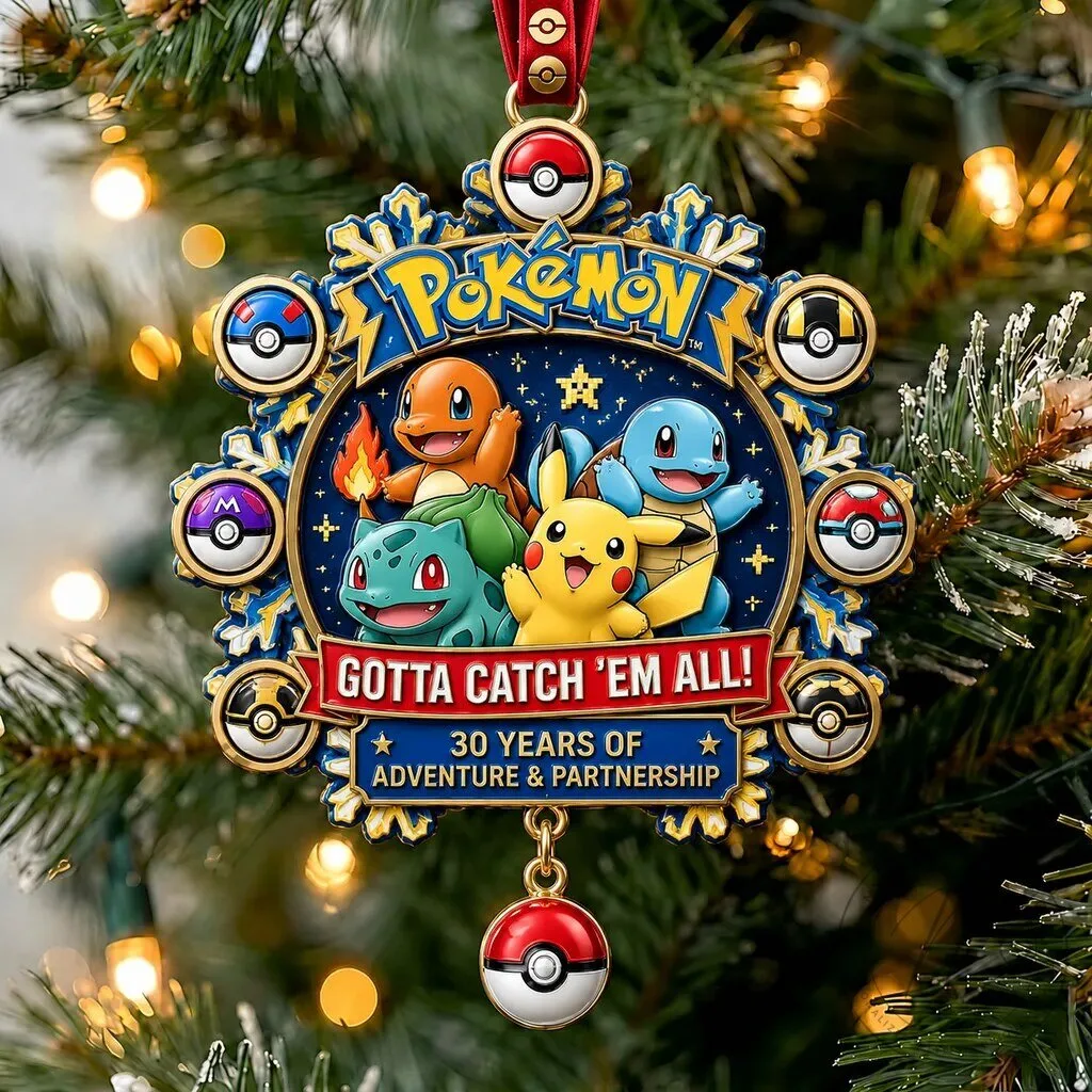Pokemon Gotta Catch 'Em All 30th Anniversary Christmas Tree Ornament 5 Pokemon Gotta Catch