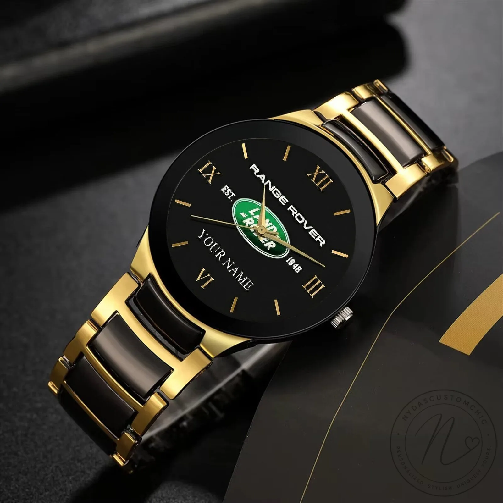 Land Rover Range Rover Custom Name Luxury Gold Black Quartz Watch
