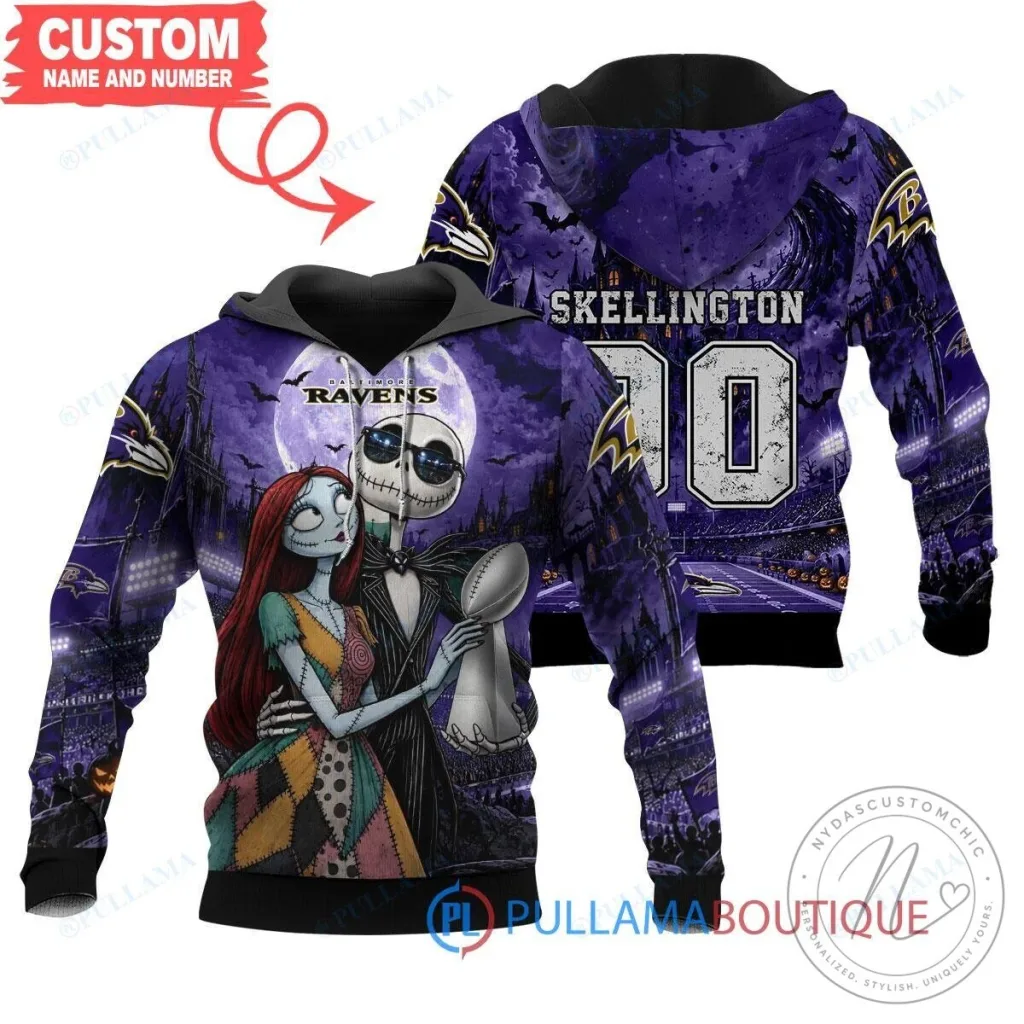Baltimore Ravens Jack Skellington and Sally Halloween Football Hoodie Baltimore Ravens Jack Skellington and Sally Halloween Football Hoodie