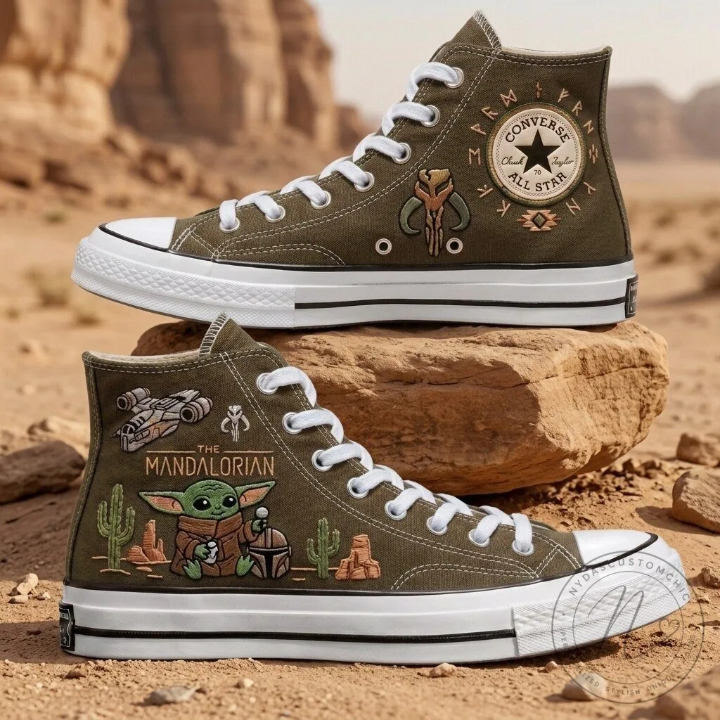 The Mandalorian Grogu Star Wars High Top Canvas Shoes 14 The Mandalorian Grogu Star Wars High Top Canvas Shoes