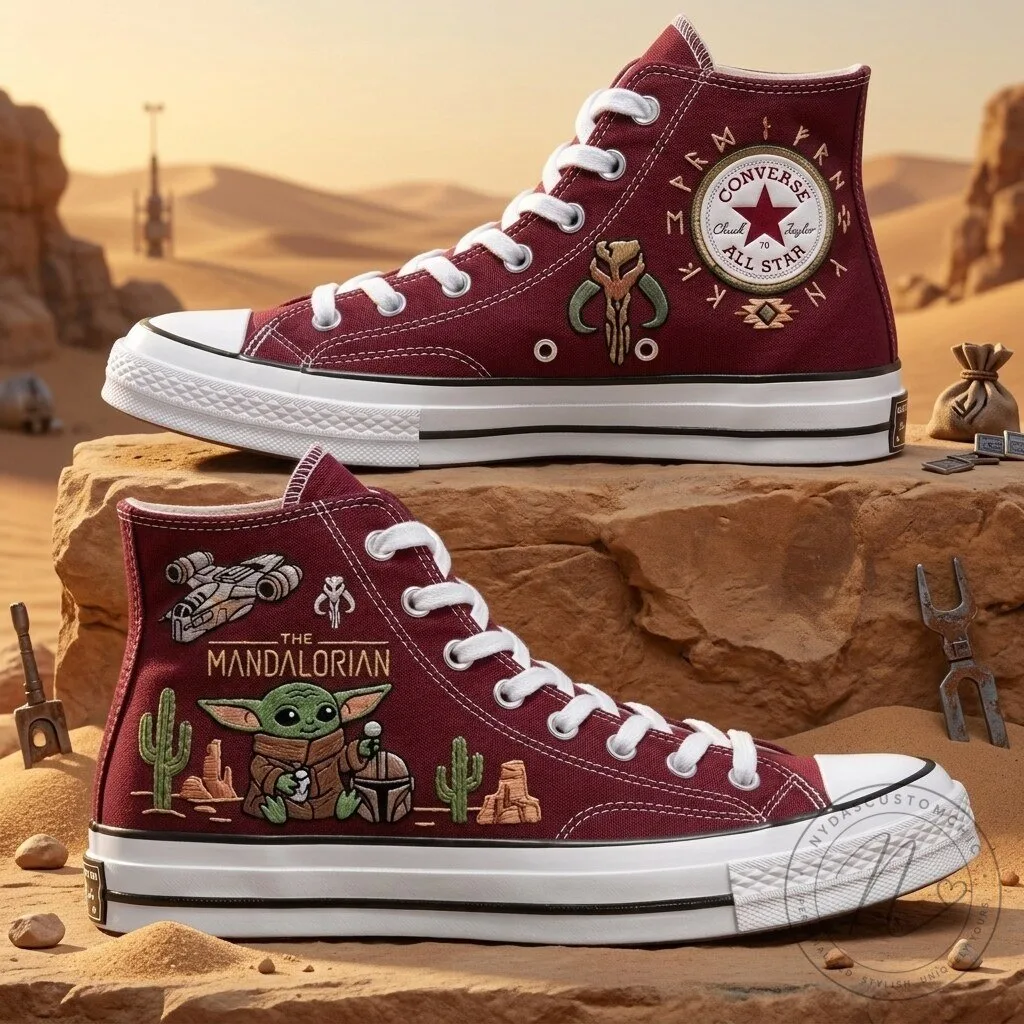 The Mandalorian Grogu Star Wars High Top Canvas Shoes 15 The Mandalorian Grogu Star Wars High Top Canvas Shoes