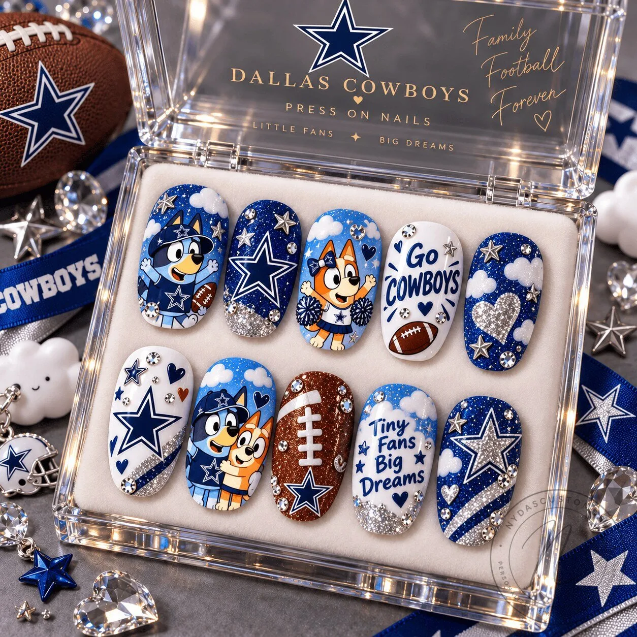 Dallas Cowboys Football Bluey Family Press-On Nails Set