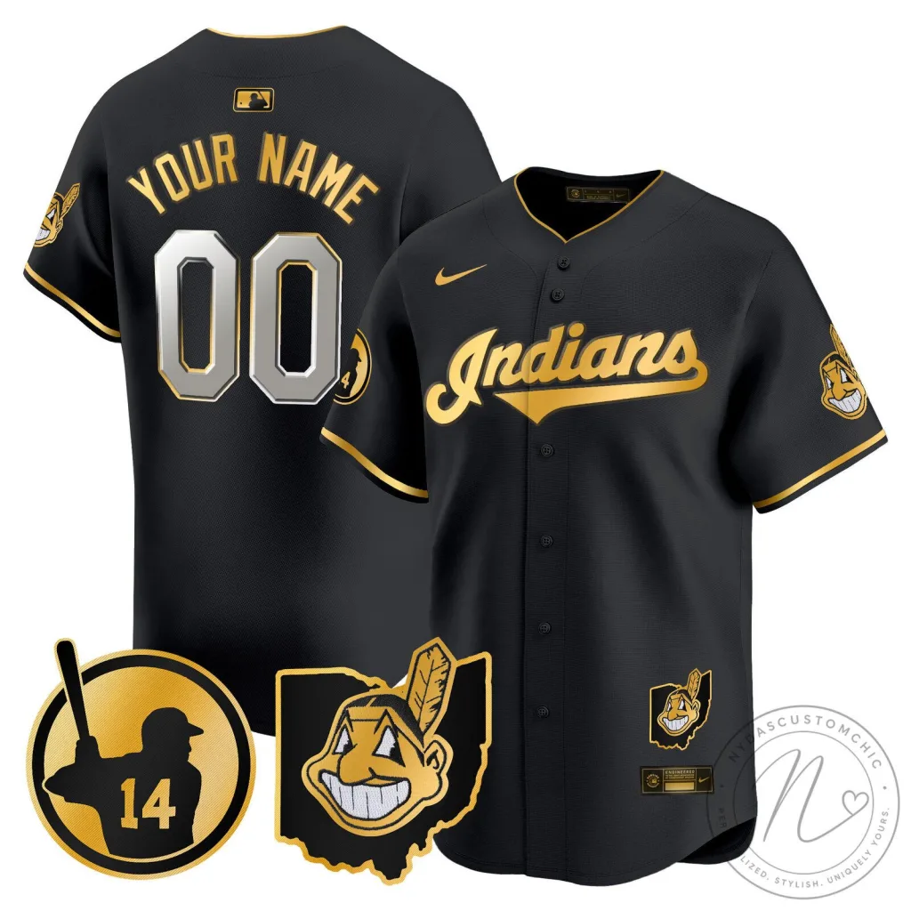 Cleveland Indians Custom Baseball Jersey Black Gold Cleveland Indians Custom Baseball Jersey Black Gold