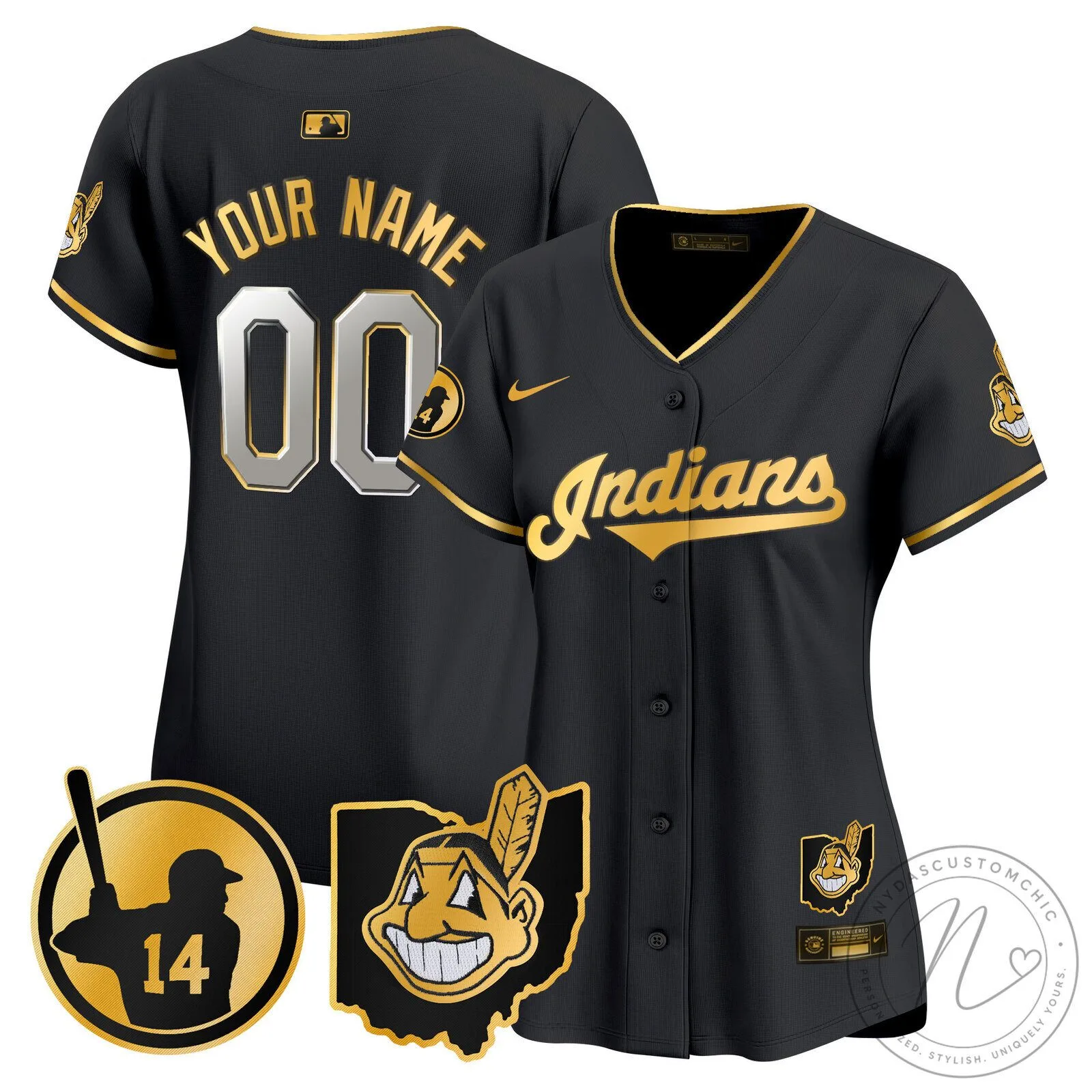 Cleveland Indians Custom Baseball Jersey Black Gold 22 Cleveland Indians Custom Baseball Jersey Black Gold