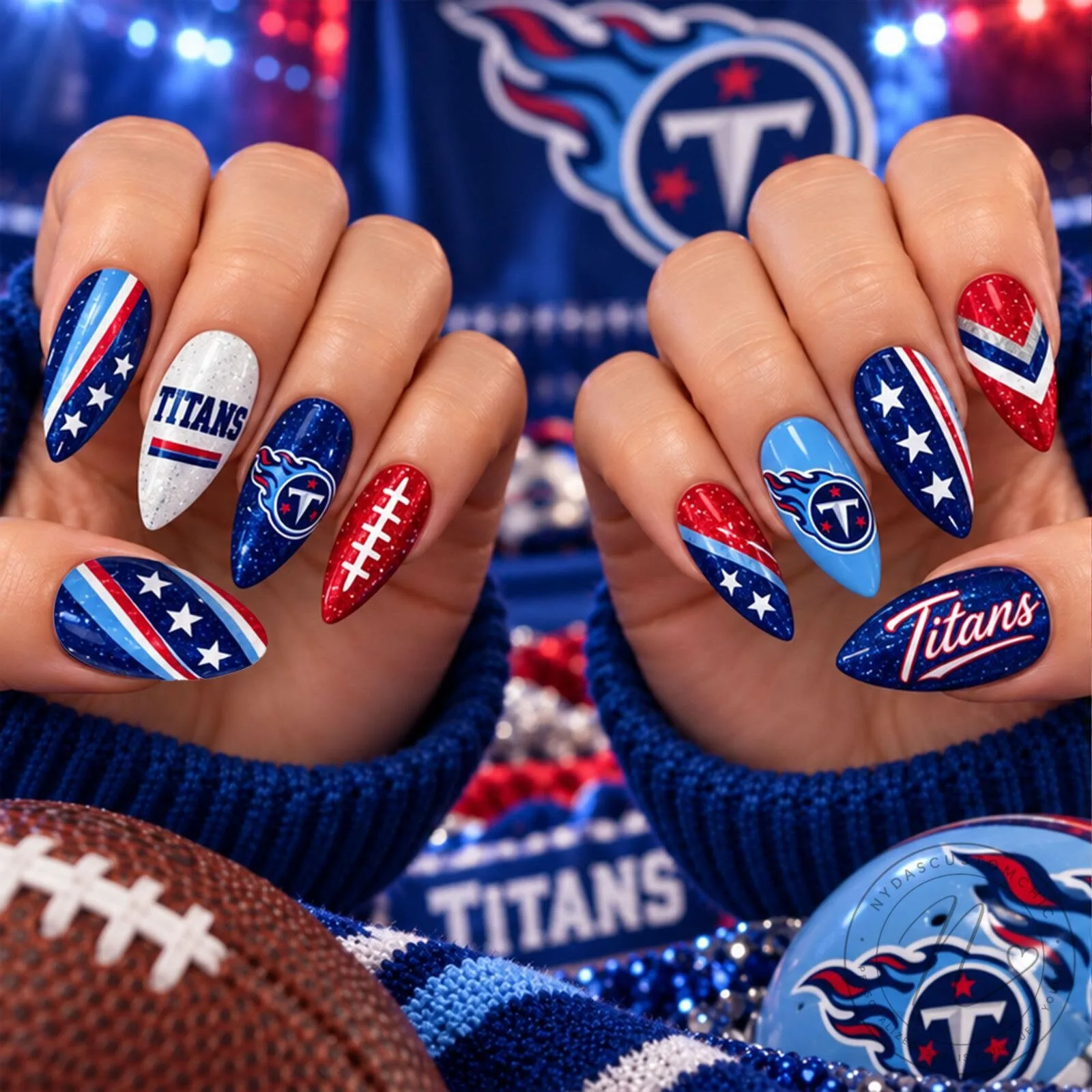 Tennessee Titans NFL Football Team Press-On Nails Set for Game Day 3 Tennessee Titans NFL Football Team Press-On Nails Set for Game Day