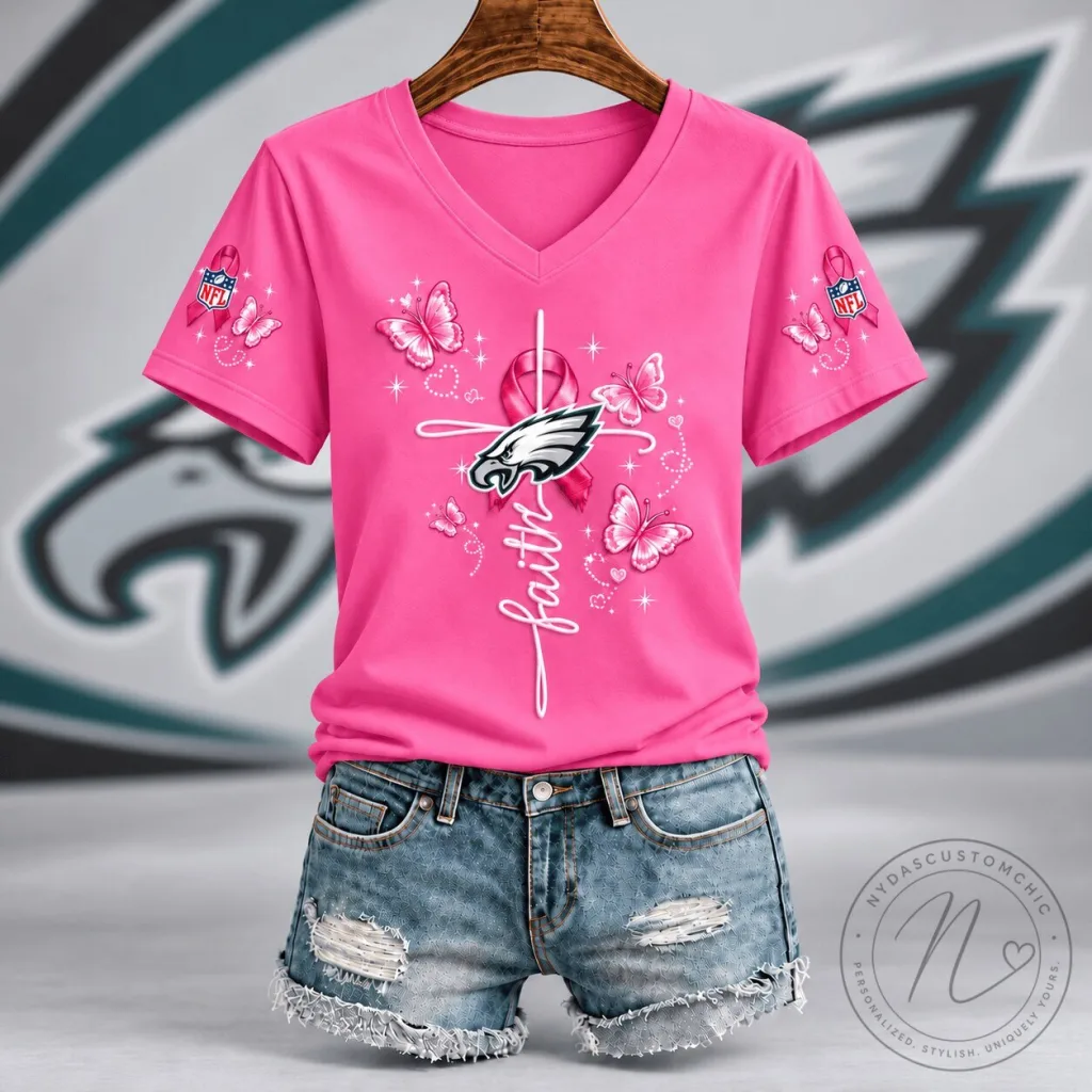 Philadelphia Eagles Breast Cancer Awareness Faith Hope Love Pink V-Neck T-Shirt Philadelphia Eagles Breast Cancer Awareness Faith Hope Love Pink V-Neck T-Shirt
