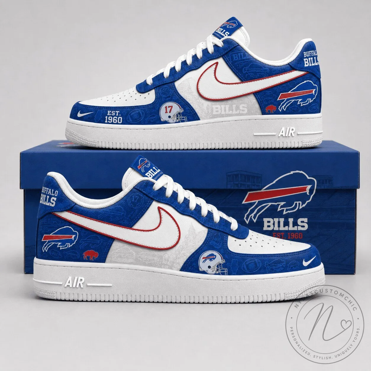 Buffalo Bills NFL Team White and Blue Custom Air Force 1 Style Shoes 3 Buffalo Bills NFL Team White and Blue Custom Air Force 1 Style Shoes