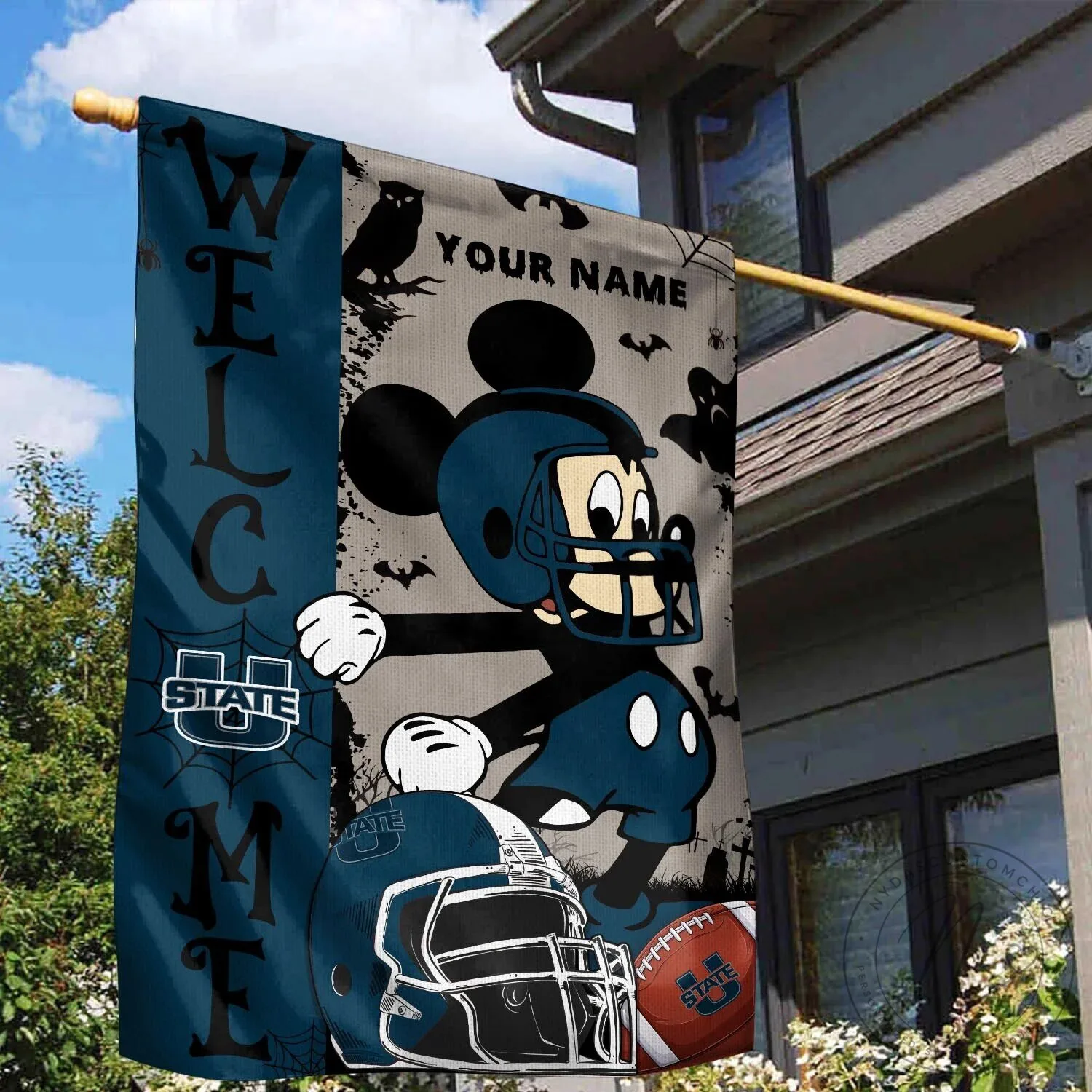 Utah State Football Mickey Mouse Halloween Welcome Garden Flag