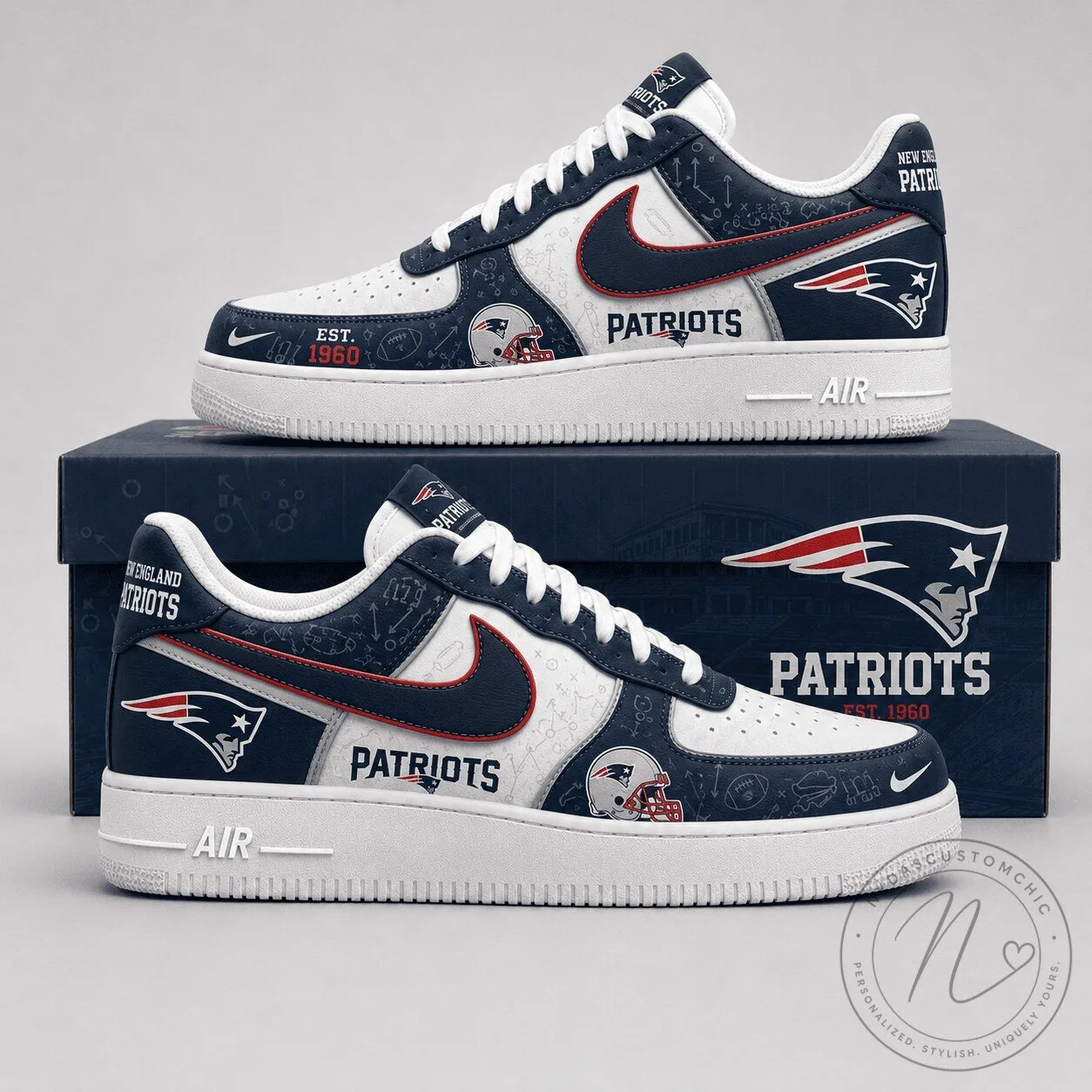 Custom Air Force 1 Shoes featuring New England Patriots Design