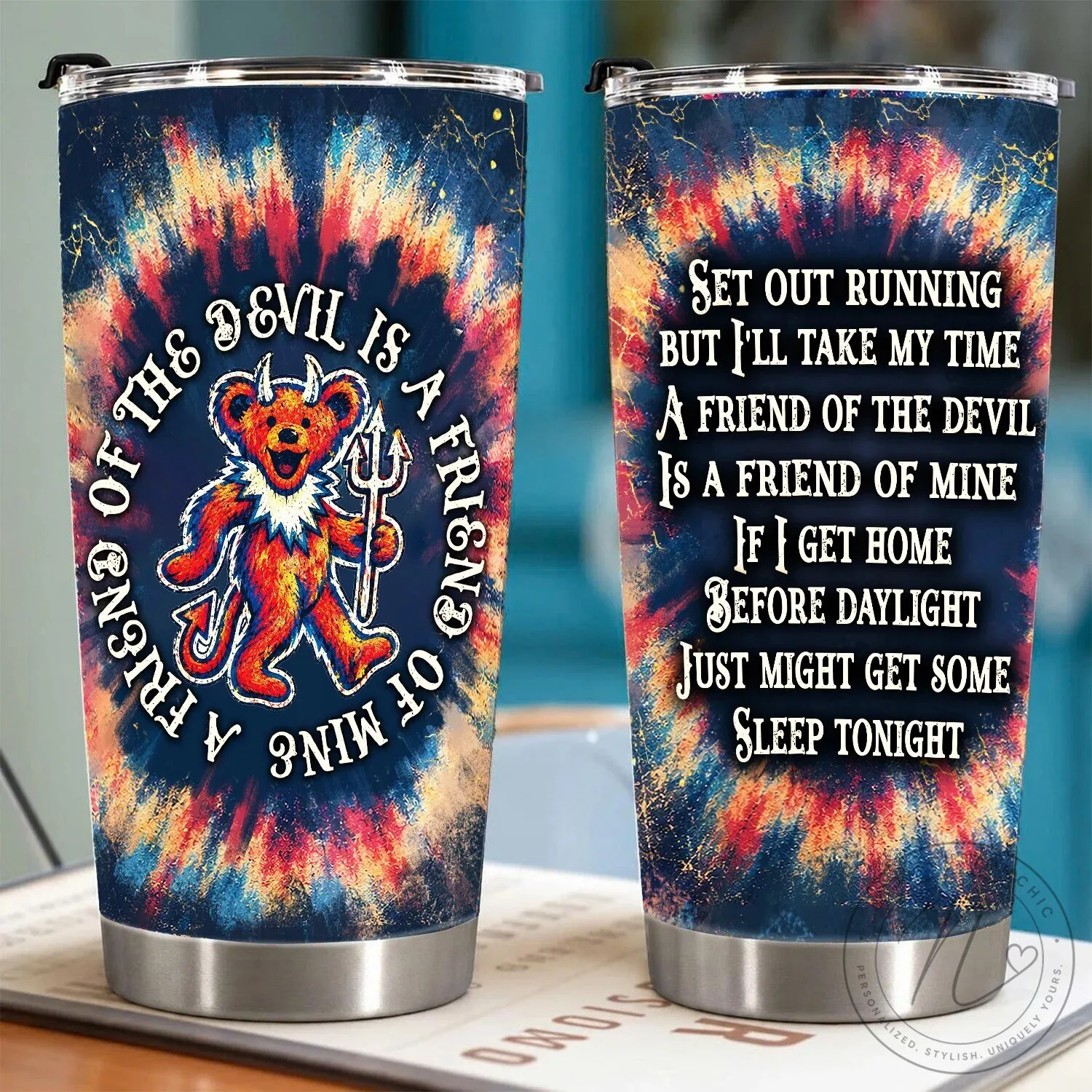 Grateful Dead Friend Of The Devil Lyrics Tie-Dye Stainless Steel Tumbler