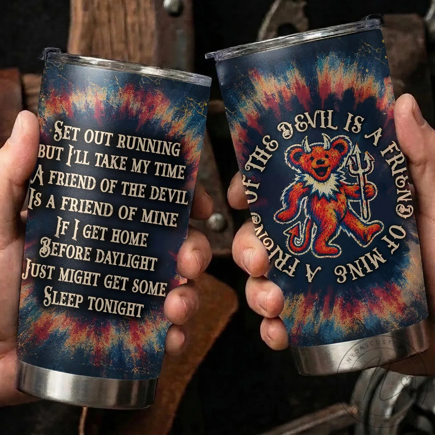 Grateful Dead Friend Of The Devil Lyrics Tie-Dye Stainless Steel Tumbler 11 Grateful Dead Friend Of The Devil Lyrics Tie-Dye Stainless Steel Tumbler